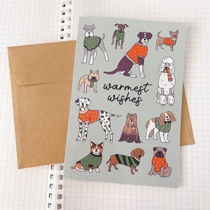 WARMEST WISHES Grußkarte // ästhetische niedliche einzigartig Spaß Pullover Illustration Tier Haustier Welpe Hundeliebhaber schanuzer Corgis Weihnachtskarte