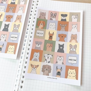 CAT & DOG 24 mini vierkant stickervel//esthetisch schattig leuk pastel huisdier minimalistische stickers voor bullet journal, planner, plakboek
