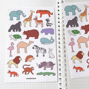 Hoja de pegatinas WHIMSICAL ZOO // Bloque de madera con diseño de animales minimalistas y estéticos de estilo nórdico para diarios con viñetas, planificadores y álbumes de recortes