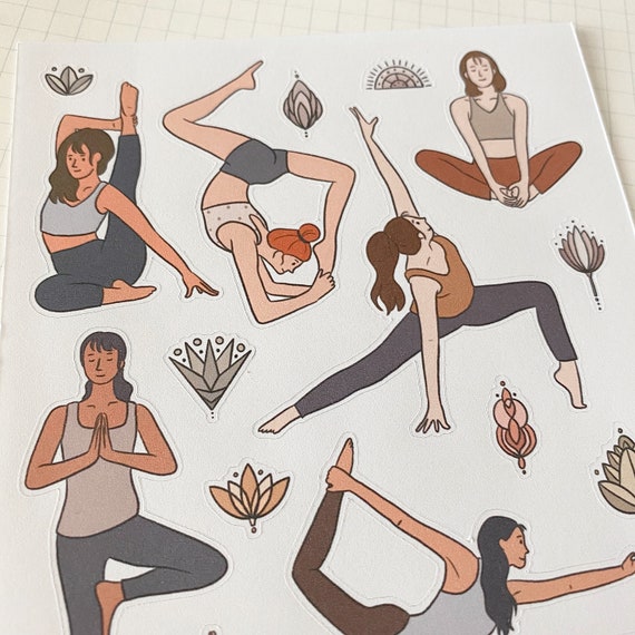 YOGA POSE Sticker Sheet // Aesthetic Cute Good Vibe Exercise Zen