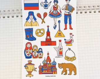 ロシアのステッカーシート // 美しいロシアのアイコン、ランドマーク