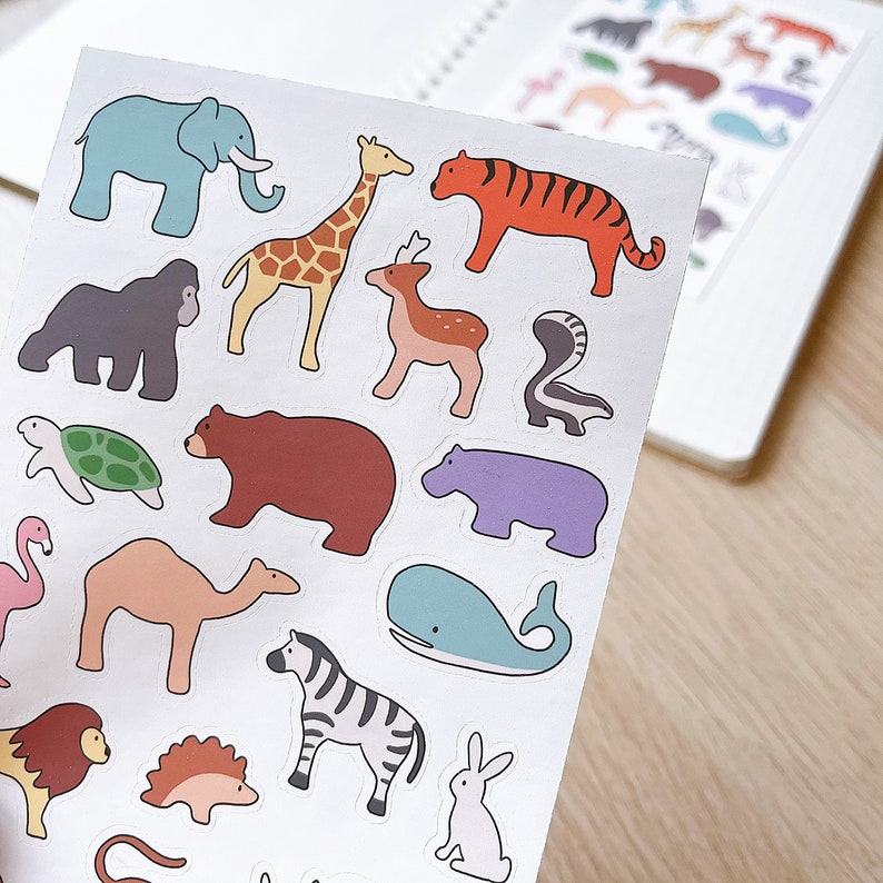 WHIMSICAL ZOO sticker sheet // aesthetic cute nursery nordic minimalist animal wooden block style for bullet journals, planners, scrapbook image 4