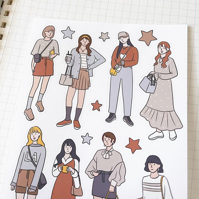 CUTE BEIGE OUTFIT sticker sheet // aesthetic neutral simple fashionable ootd casual lookbook girl for bullet journal, planner, scrapbook image 3