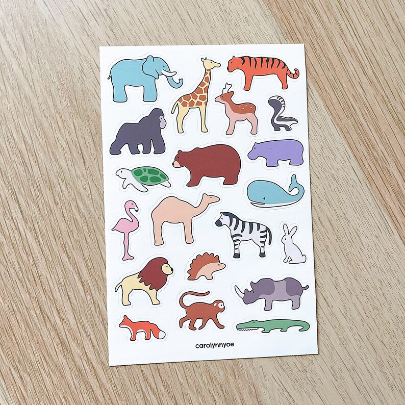 WHIMSICAL ZOO sticker sheet // aesthetic cute nursery nordic minimalist animal wooden block style for bullet journals, planners, scrapbook image 5