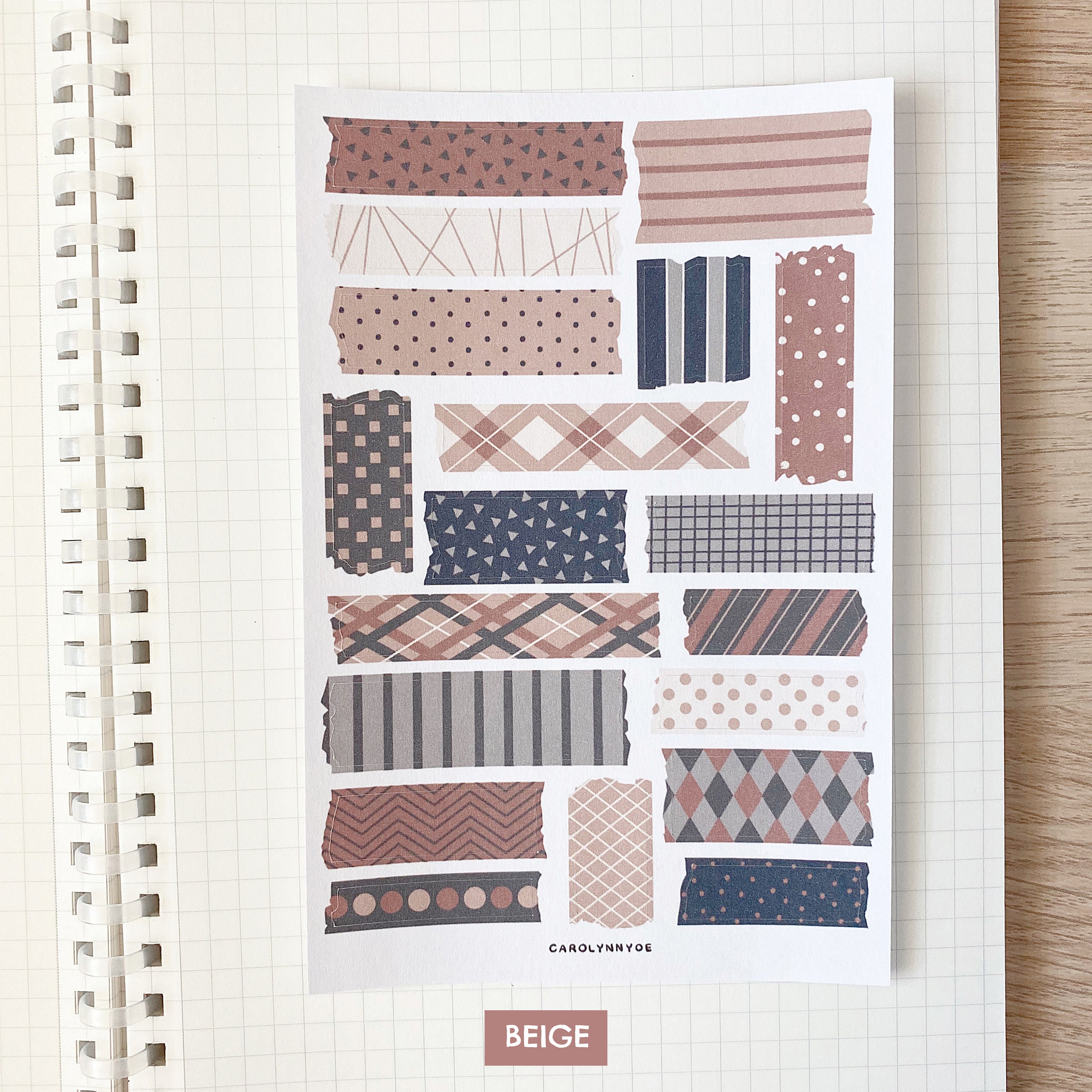 BASIC WASHI TAPE Sticker Sheet (6 Colour Options) // Aesthetic Pre-cut ...
