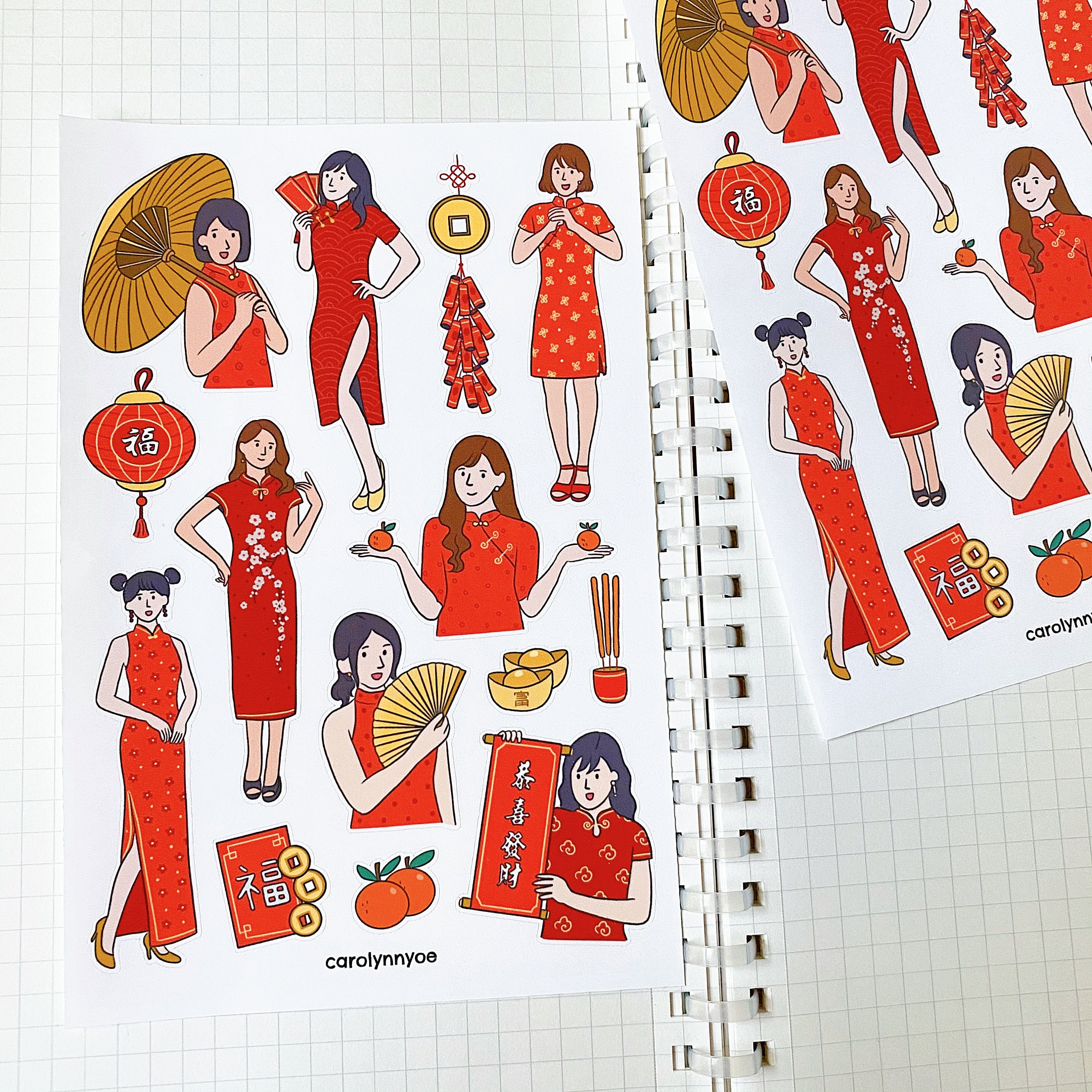 CNY GIRL Sticker Sheet // Aesthetic Chinese New Year Celebration