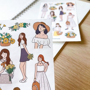 YELLOW FLORAL GIRL sticker sheet // aesthetic summer airy flower fashionable cute pretty stickers for bullet journals, planners, scrapbook image 4