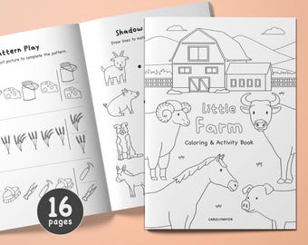 Little FARM • Coloring & Activity Book for Kids | DIY printable children worksheets, farm animals themed party favor, birthday games