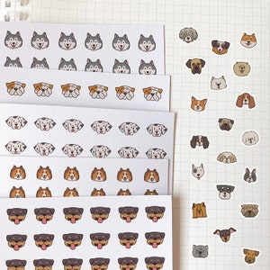 HUNDE mini Stickerbogen (75 Hunderassen) // süßer Welpe Haustier Besitzer Aufkleber für Stundenplan, Planer, Bullet Journal, Tagebuch