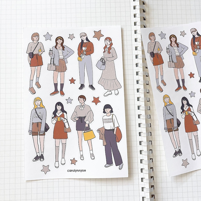 CUTE BEIGE OUTFIT sticker sheet // aesthetic neutral simple fashionable ootd casual lookbook girl for bullet journal, planner, scrapbook image 1