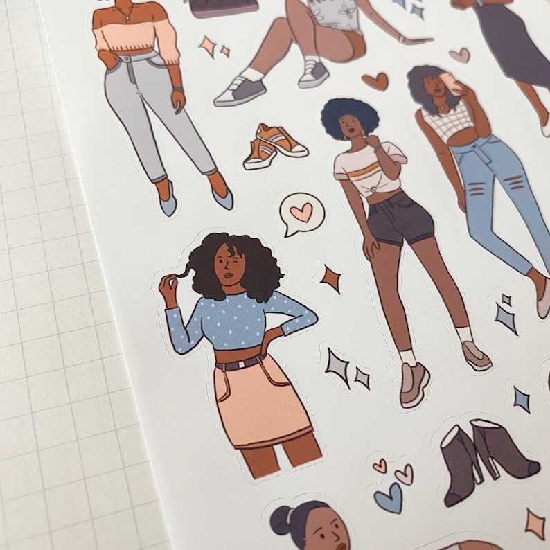 glam black girl sticker sheet aesthetic cute chic afro etsy