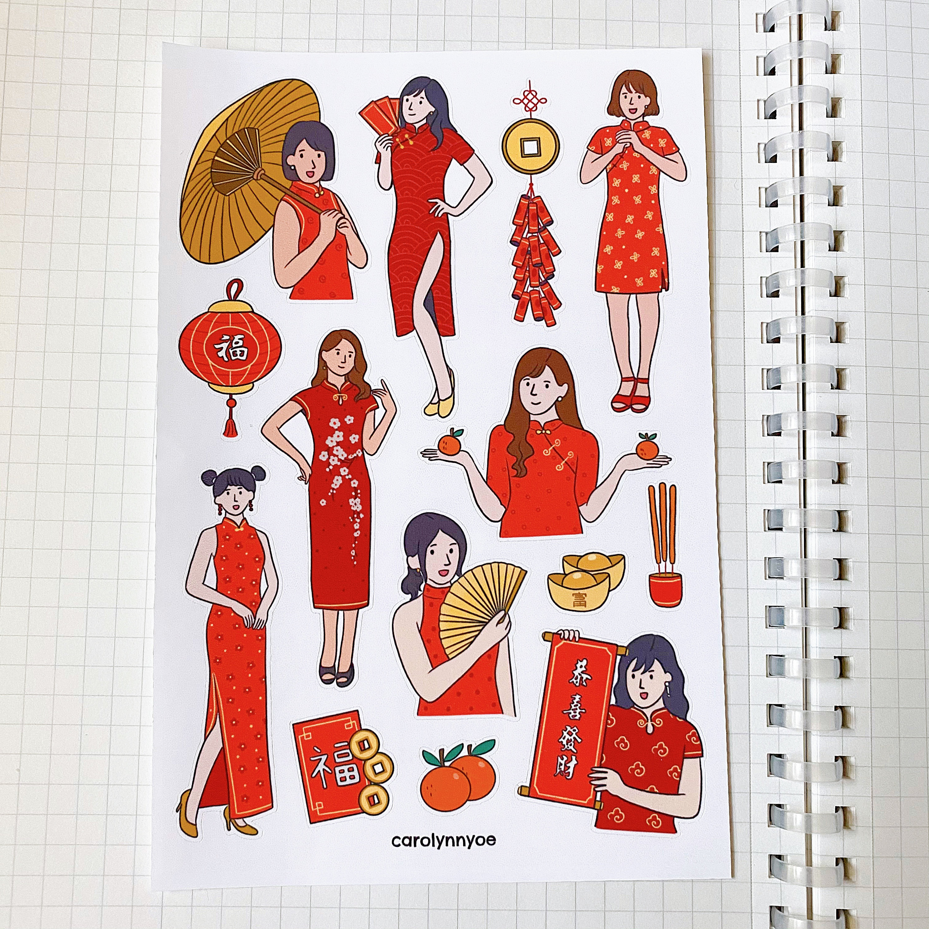 CNY GIRL Sticker Sheet // Aesthetic Chinese New Year Celebration