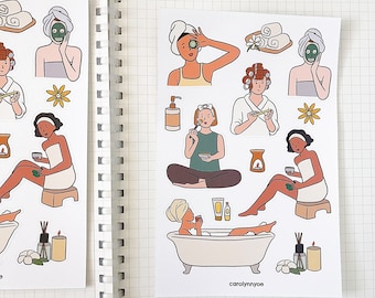 SPA DAY sticker sheet // aesthetic self love self-care me time relax bath saloon cute girl stickers for bullet journals, planners, scrapbook