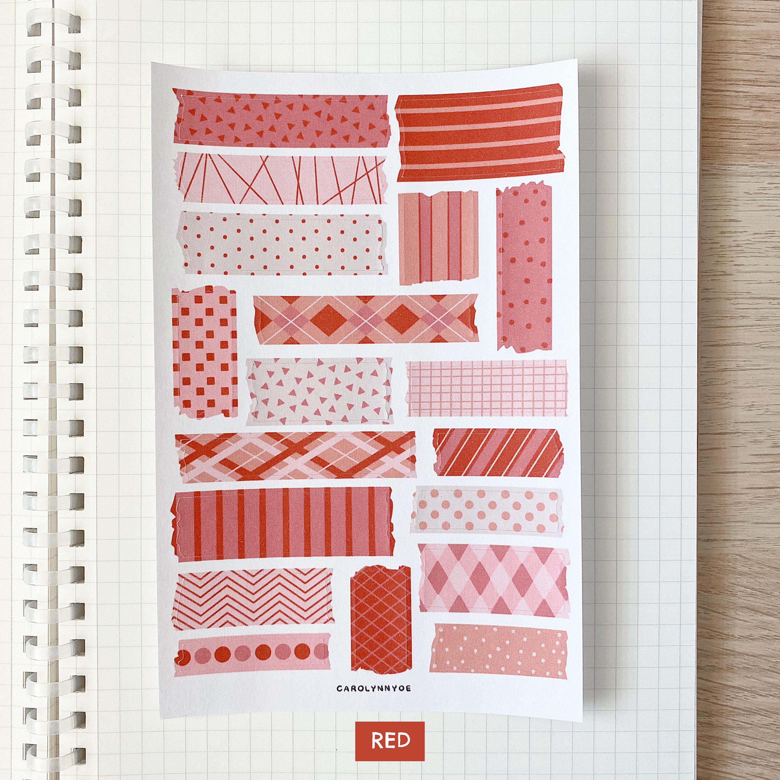 BASIC WASHI TAPE Sticker Sheet (6 Colour Options) // Aesthetic Pre-cut ...