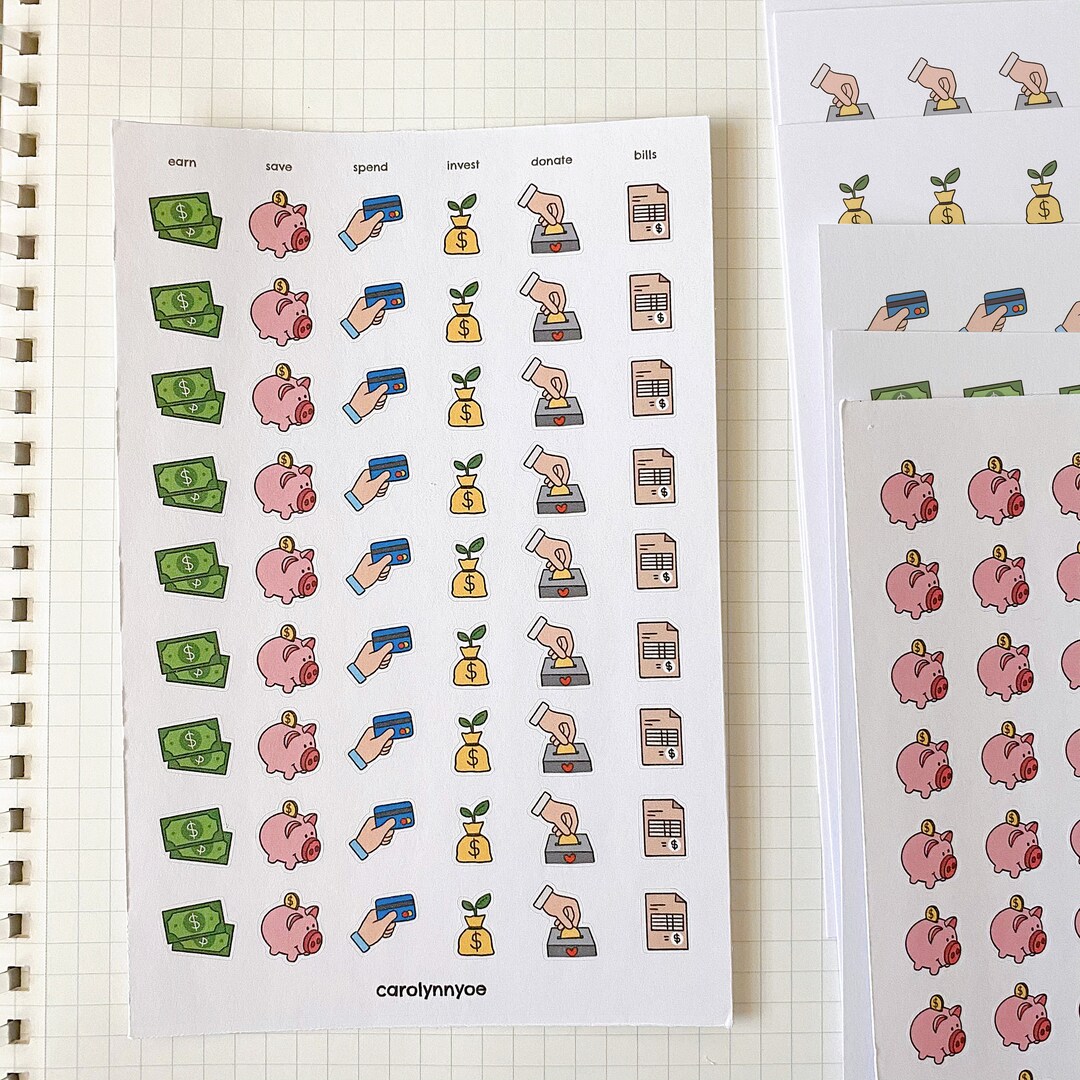 FINANCE Mini Sticker Sheet (7 Design Options) // Cute Money Pay Day ...