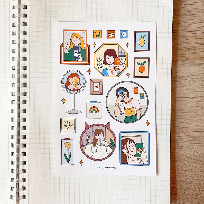 mirror selfie sticker sheet aesthetic cute adorable korean etsy