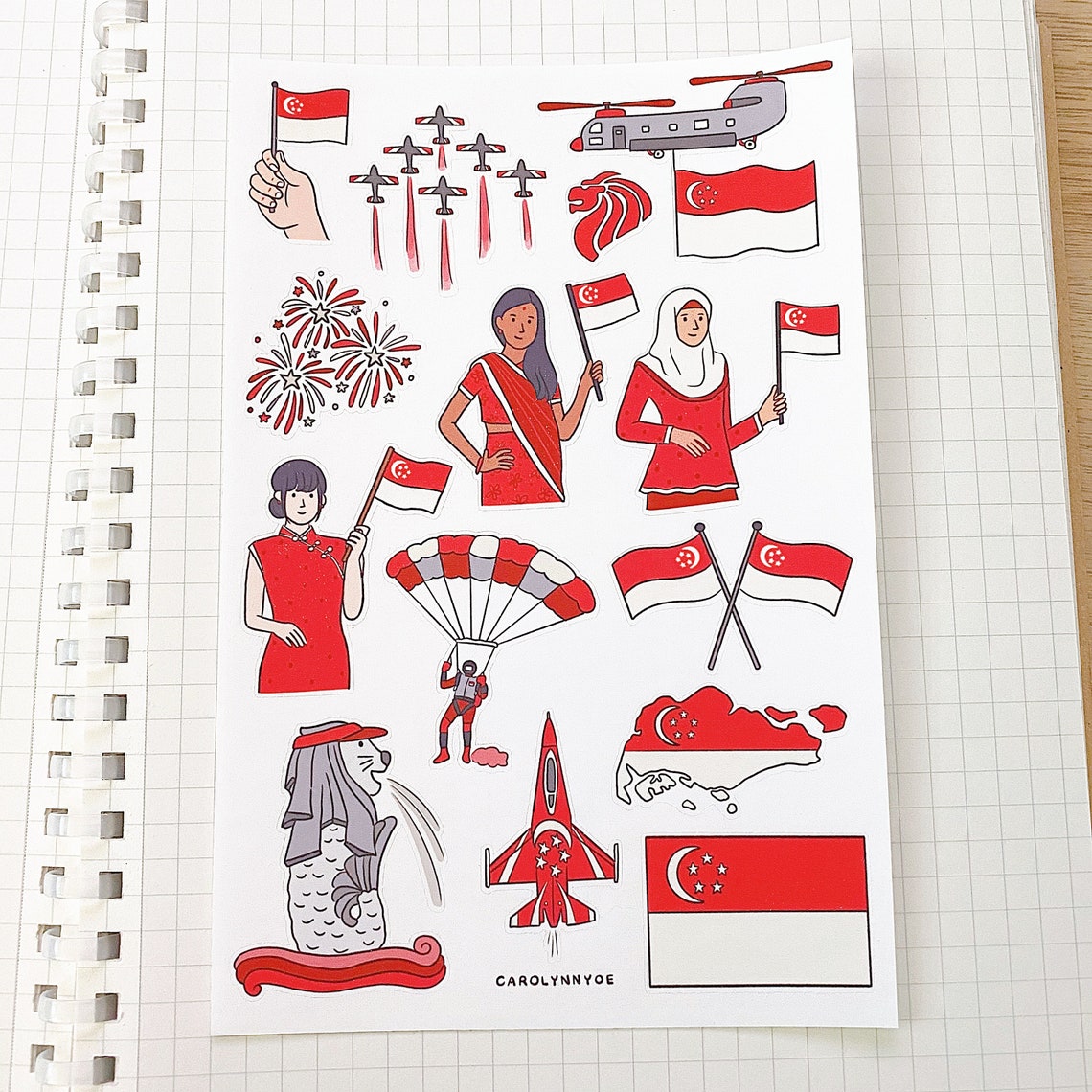 Best valentine's day gifts ideas, deals and promotion SINGAPORE NATIONAL DAY Sticker Sheet // Aesthetic Cute Merlion | Etsy