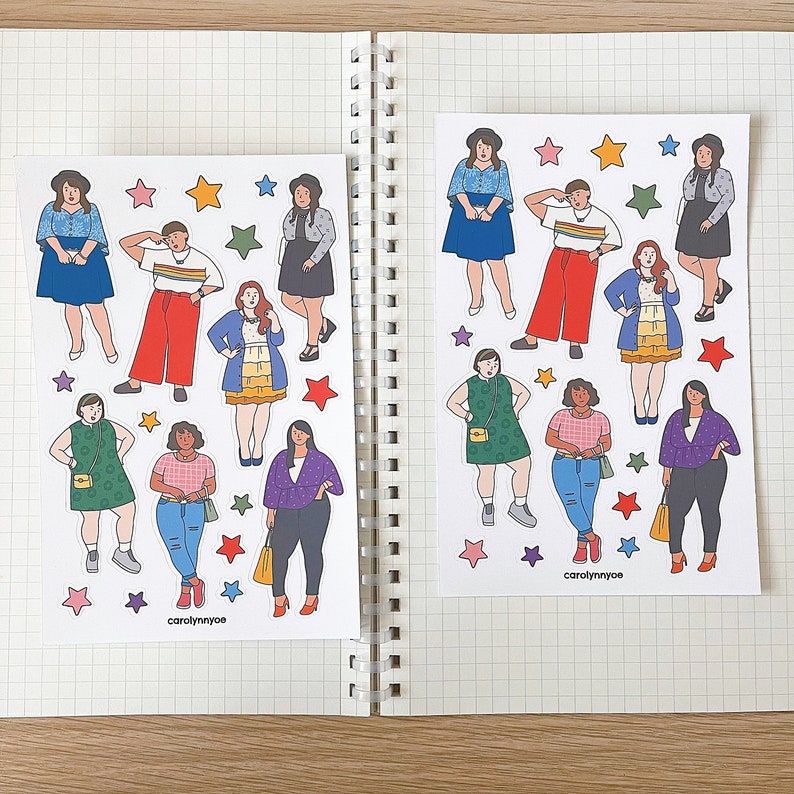 PLUS SIZE OUTFIT sticker sheet // aesthetic cute fashionable curvy full-figured girls for bullet journals, planner, scrapbook, snail mail image 2