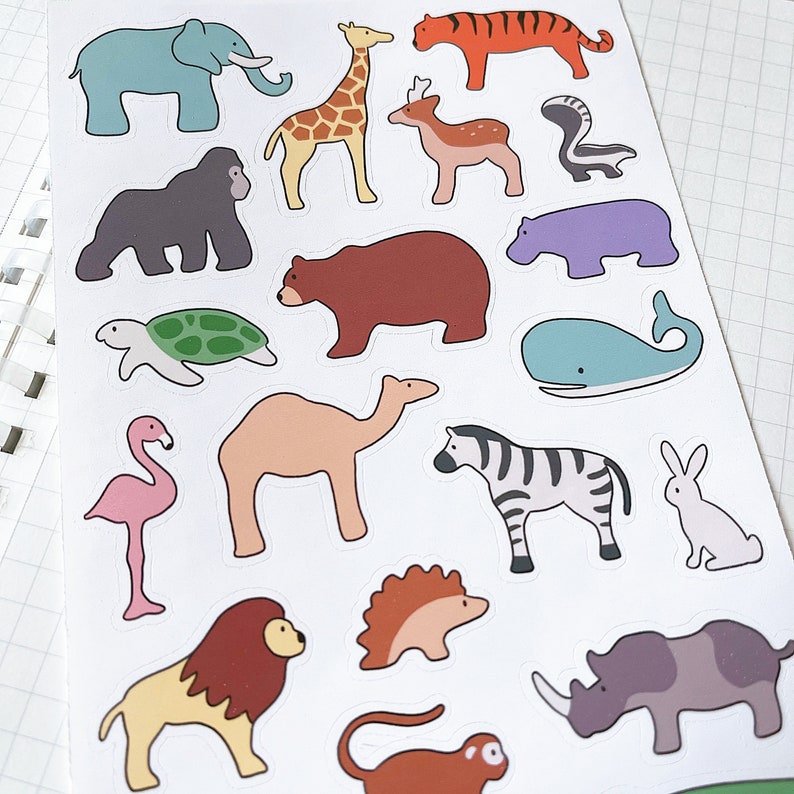 WHIMSICAL ZOO sticker sheet // aesthetic cute nursery nordic minimalist animal wooden block style for bullet journals, planners, scrapbook image 2