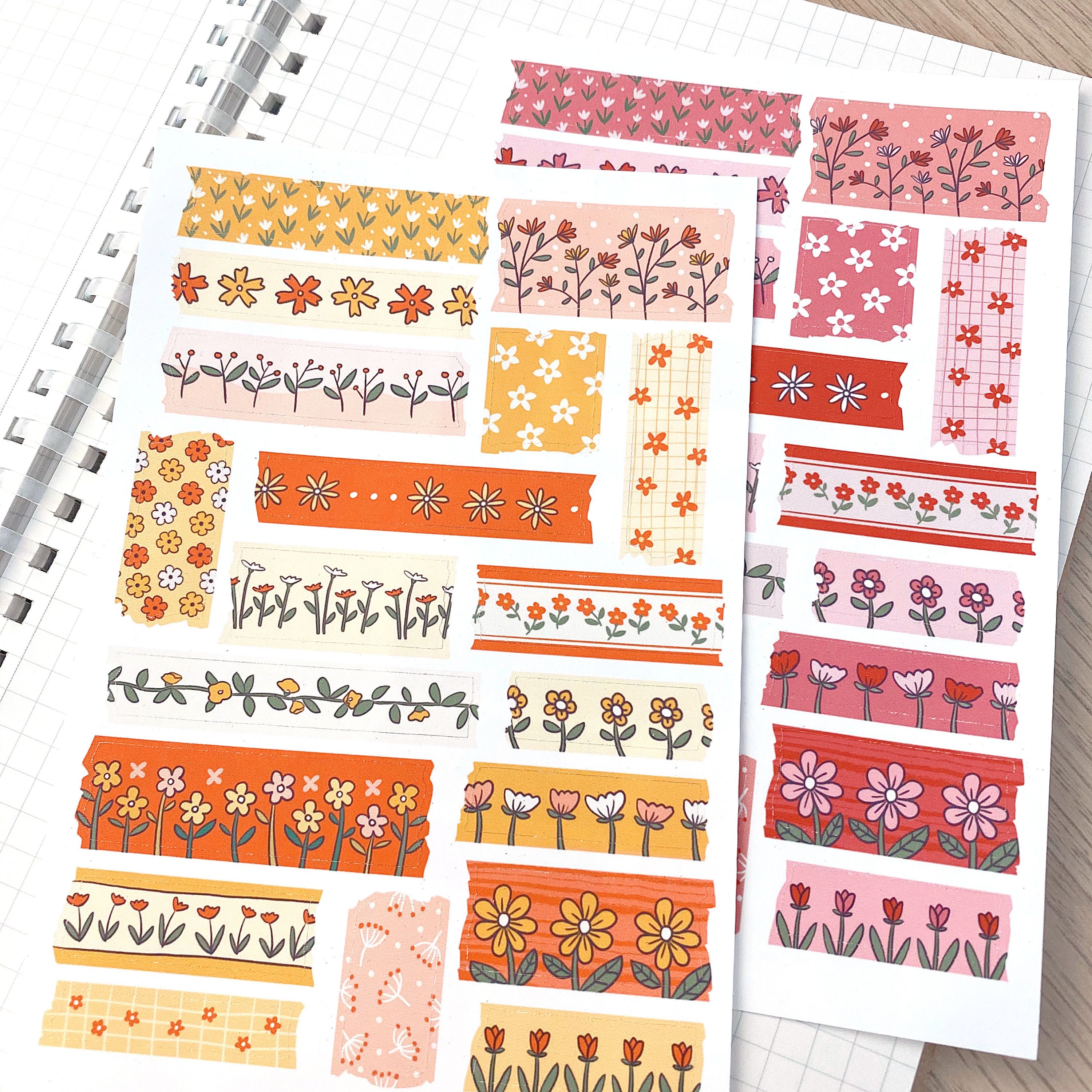 FLORAL WASHI TAPE Sticker Sheet (2 Colour Options) // Aesthetic Pre-cut ...