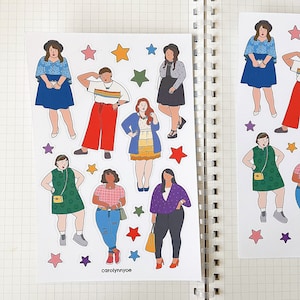 PLUS SIZE OUTFIT sticker sheet // aesthetic cute fashionable curvy full-figured girls for bullet journals, planner, scrapbook, snail mail image 1