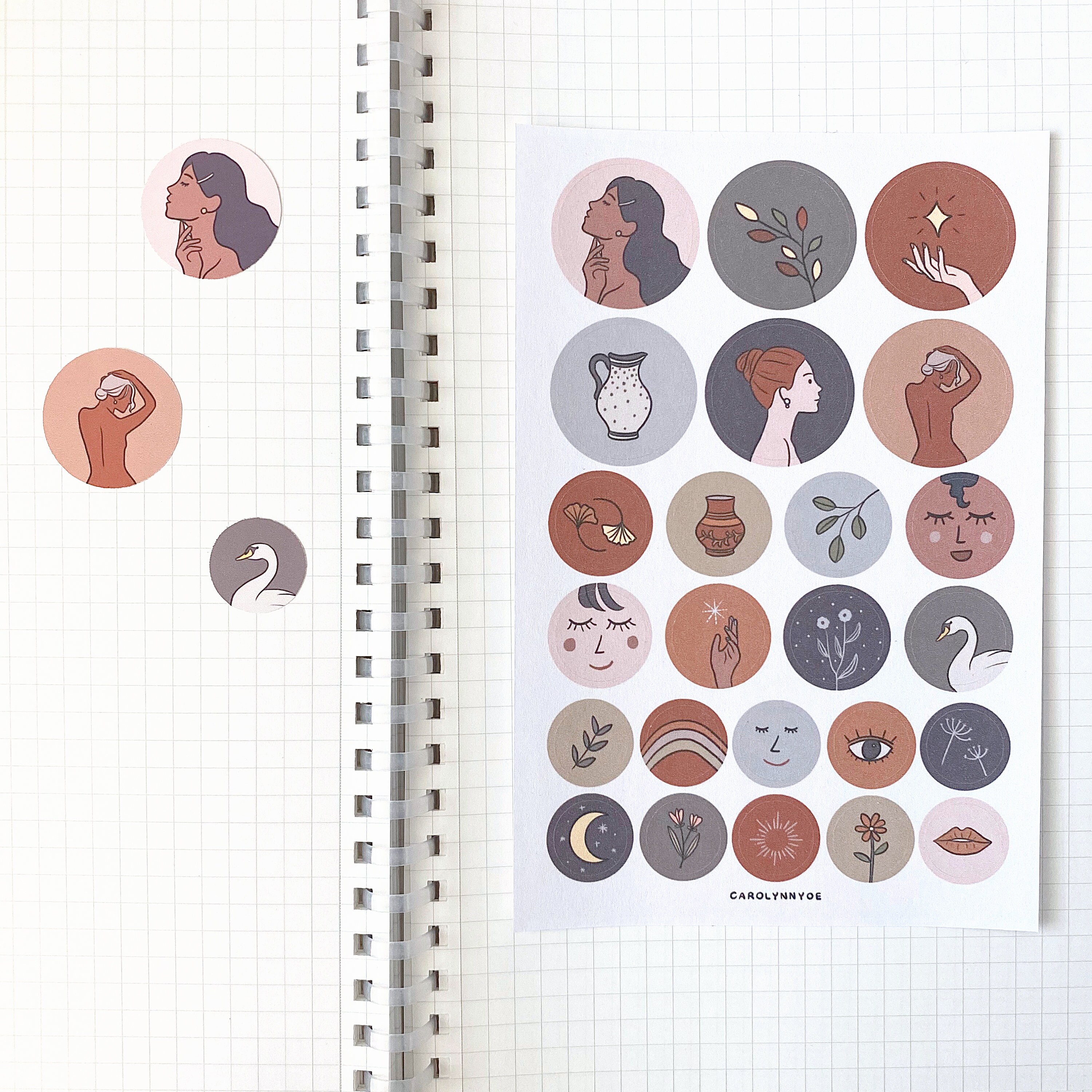 beige aesthetic round sticker sheet minimalist art vibe etsy