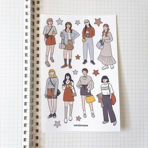 CUTE BEIGE OUTFIT sticker sheet // aesthetic neutral simple fashionable ootd casual lookbook girl for bullet journal, planner, scrapbook image 2