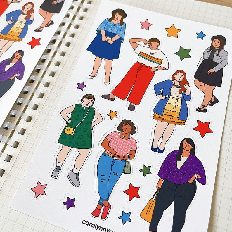 PLUS SIZE OUTFIT sticker sheet // aesthetic cute fashionable curvy full-figured girls for bullet journals, planner, scrapbook, snail mail image 5