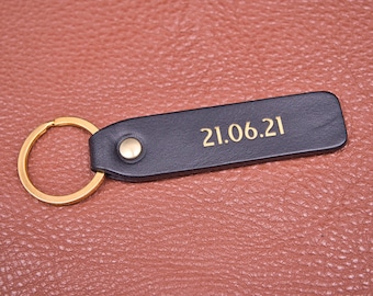 Personalized leather key chain, exquisite gift monogram handmade in France (Long Black) | Custom key ring, edc keychain