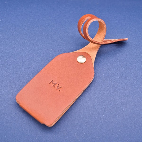 Personalized leather luggage tag, exquisite gift monogram handmade in France | Custom bag tag