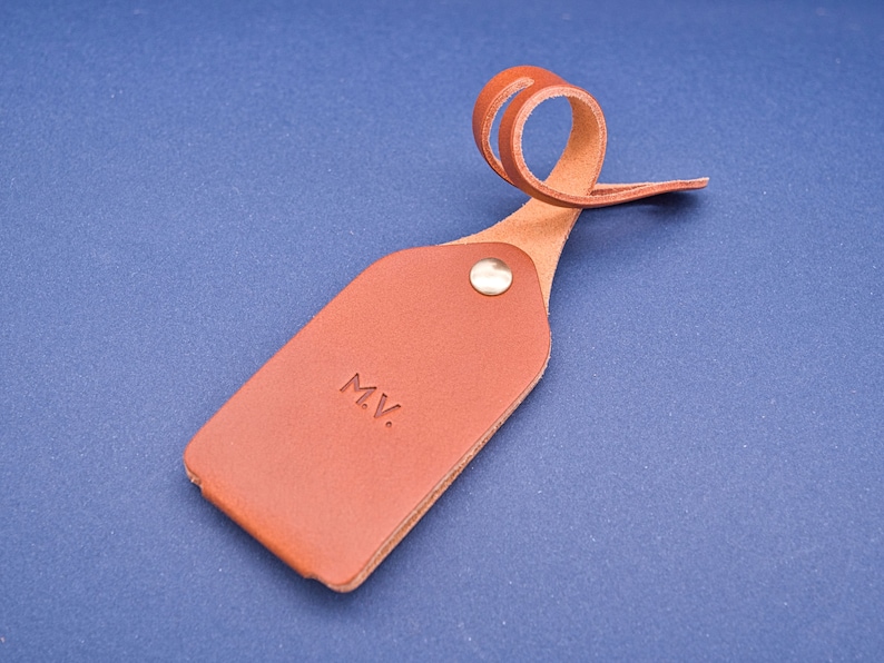 Personalized leather luggage tag, exquisite gift monogram handmade in France Custom bag tag image 1