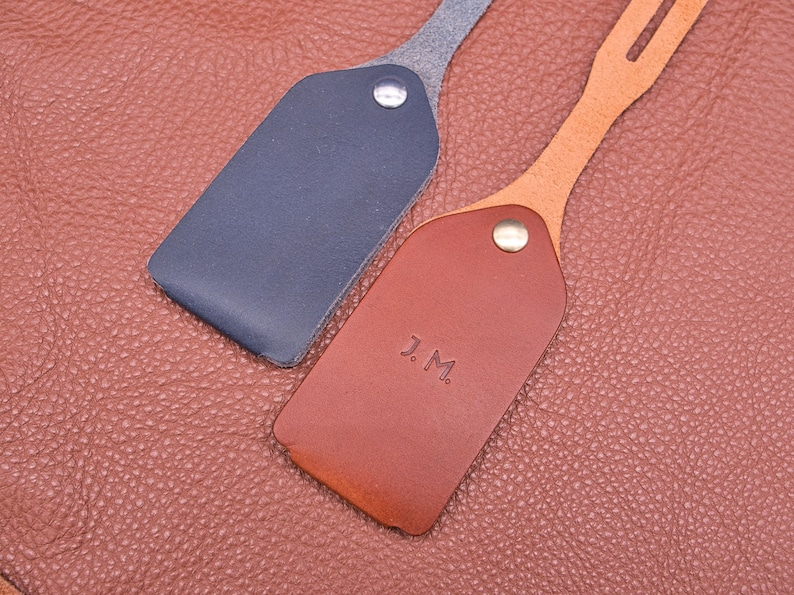 Personalized leather luggage tag, exquisite gift monogram handmade in France Custom bag tag image 6