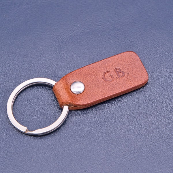 Personalized leather key chain, exquisite gift monogram handmade in France (Brown) | Custom key ring, edc keychain