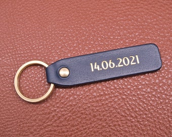 Personalized leather key chain, exquisite gift monogram handmade in France (Long Blue) | Custom key ring, edc keychain