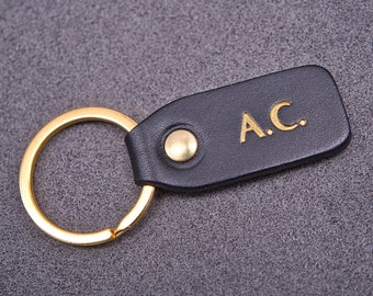 Personalized leather key chain, exquisite gift monogram handmade in France (Black) | Custom key ring, edc keychain