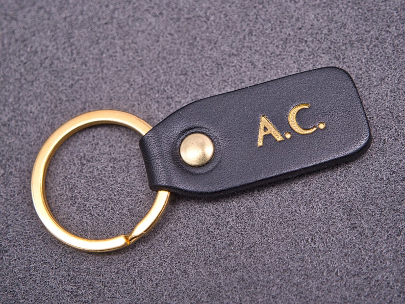 Personalized leather key chain, exquisite gift monogram handmade in France Black Custom key ring, edc keychain image 1