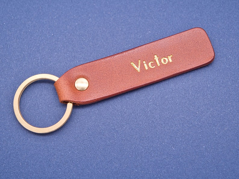 Personalized leather key chain, exquisite gift monogram handmade in France Long Brown Custom key ring, edc keychain image 5