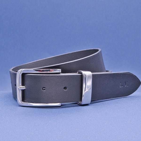 Ceinture homme en cuir personnalisé, cadeau parfait avec monogramme fait à la main en France (Noir)