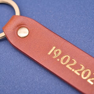 Personalized leather key chain, exquisite gift monogram handmade in France Long Brown Custom key ring, edc keychain image 8