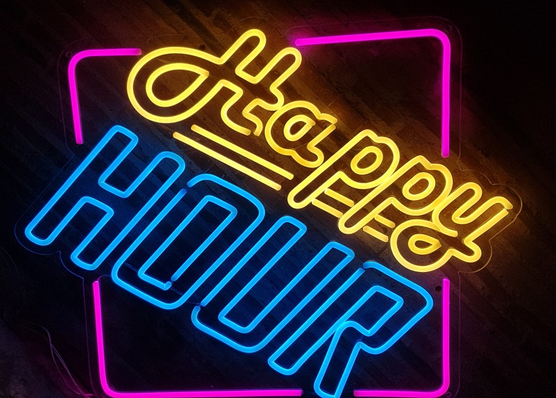 Custom Neon Happy Hour Bar Sign in Neon LED and Acrylic Etsy
