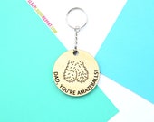 Father 39 s Day, Amazing, Dad, You 39 re Amazeballs, Funny, Rude, Ball-Sack, Hairy Balls, Laser Engraved Keyring, Birch Wood, Round Keychain