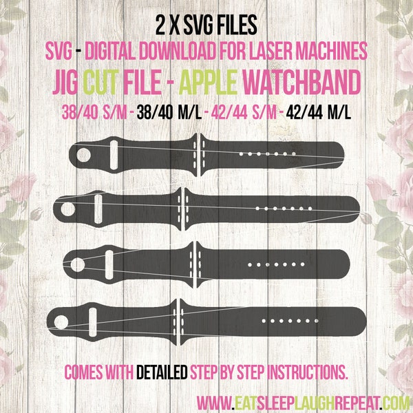 Small Apple Watch Band SVG Jig Cut File with and without Holes, Laser Cut Template, Silicone Strap Cut File