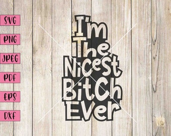 Nicest Bitch Ever Svg, Sarcastic Svg For Shirts, Sassy Svg, Sassy Stickers, Adult Stickers, Adult Clipart, Adult Humor Svg, Funny Adult Svg