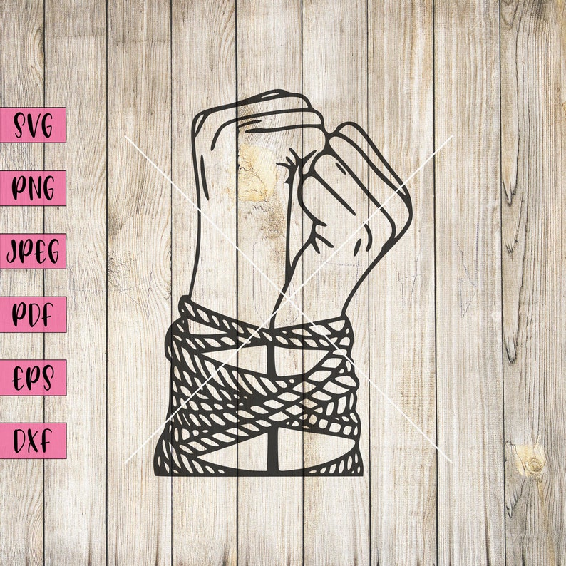 Hands Tied SVG, Rope Tied Hands, Tied Up, Rope SVG, BDSM Svg, Bondage Cricut or Silhouette Cut File, Submissive Svg, Adult Svg, Line Art Svg 