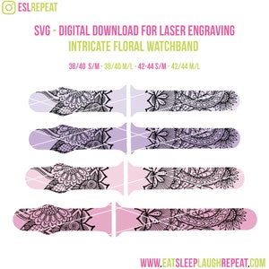 SVG Intricate Floral Soft Silicone Watch Bands for Apple Watch, Laser Engraved Tool, Personalized Gifts, Gifts for Him, Gifts for Her