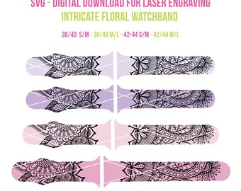 SVG Intricate Floral Soft Silicone Watch Bands per Apple Watch, Strumento inciso laser, regali personalizzati, regali per lui, regali per lei