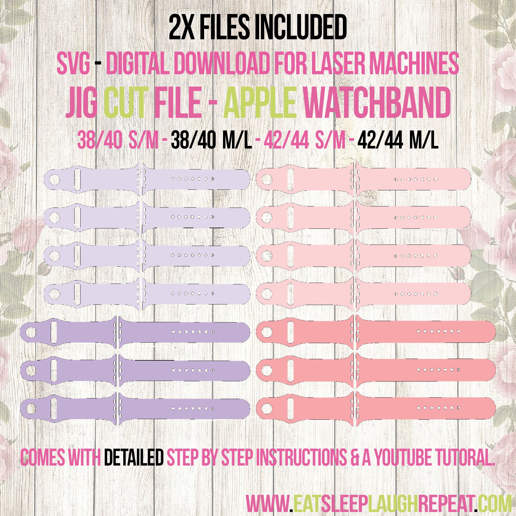 Watch Cut File Apple Watch Band SVG Jig Cut File With and Without Holes, Laser Cut ...