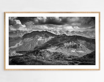 Large/Small Black and White Framed Photo Print of French Mountains Landscape: View of the Aravis and Mont Blanc Mountains