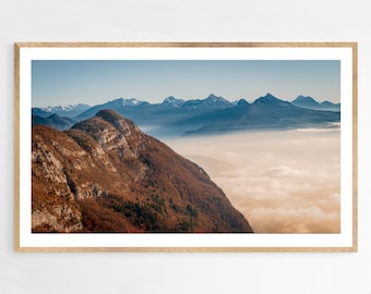 French Fine art panoramic Mountains Landscape Print Photography : Mont Veyrier Mountain, Annecy, France  - Gift for her or him