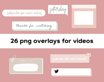 Youtube Video Overlays: 26 Minimal PNG Tags (Digital Download)